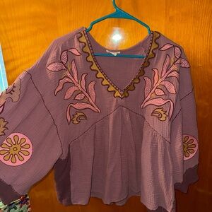 Easel Mauve Embroidered Blouse